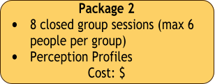 Package 2 •	8 closed group sessions (max 6 people per group) •	Perception Profiles  Cost: $